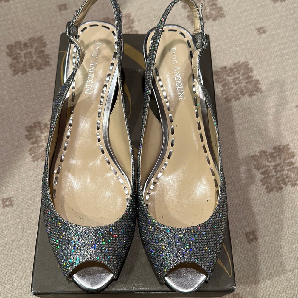 Silver sparkle peep toe heel